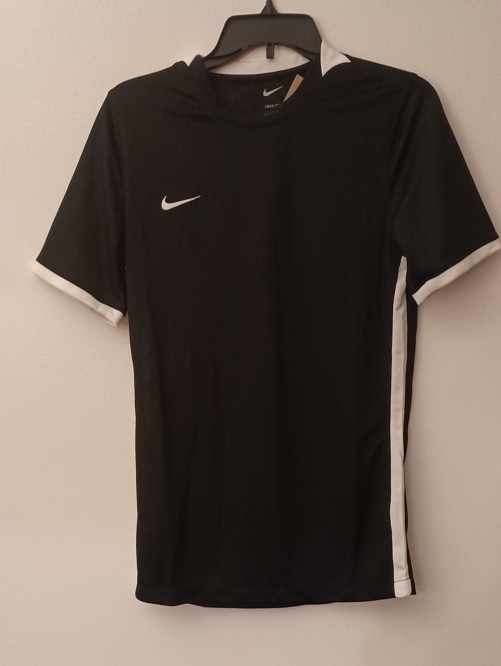 Nike Black Short Sleeve Mesh Athletic Tee with White Accents